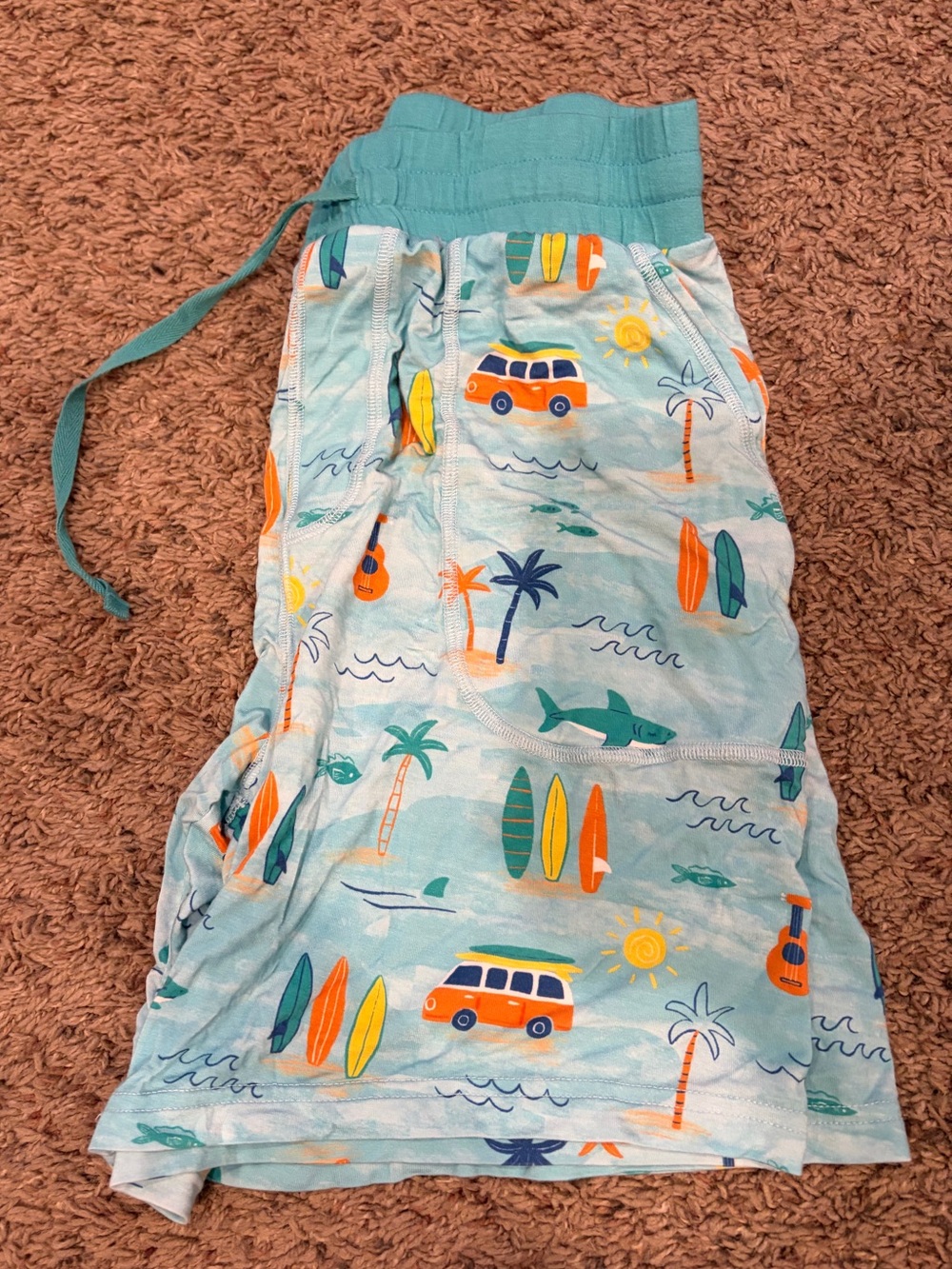 Little Sleepie’s Mens Beach Print Pajama Pants - Light Blue with Orange Surfboar
